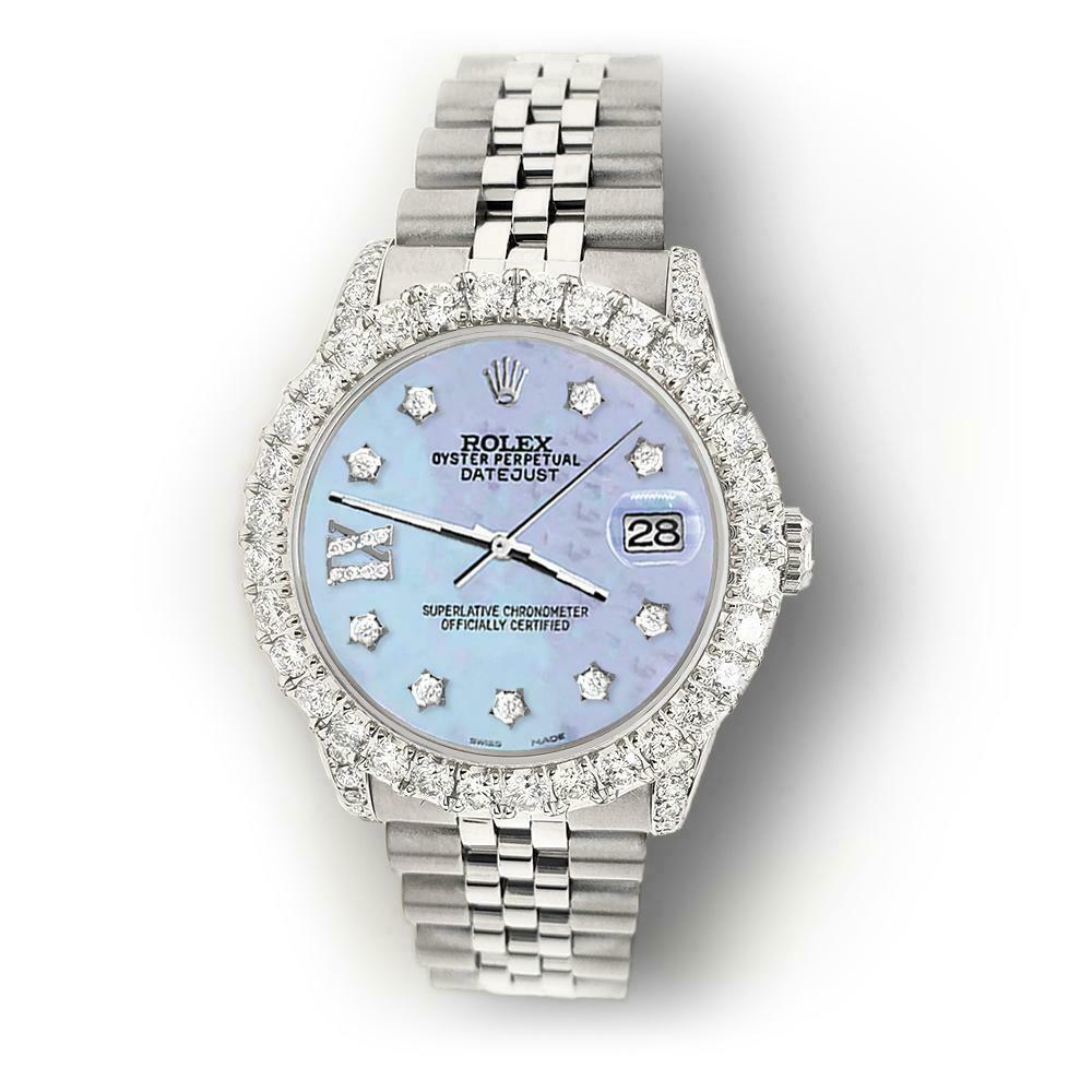 Rolex Datejust 31mm 2.95ct Bezel/Lugs/Purple MOP Roman IX Star Dial Midsize Watch