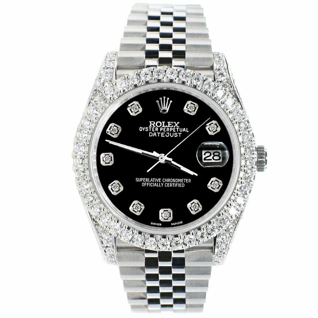 Rolex Datejust 41mm 5.9CT Bezel/Lugs/Sides/Black Dial 126300 Watch