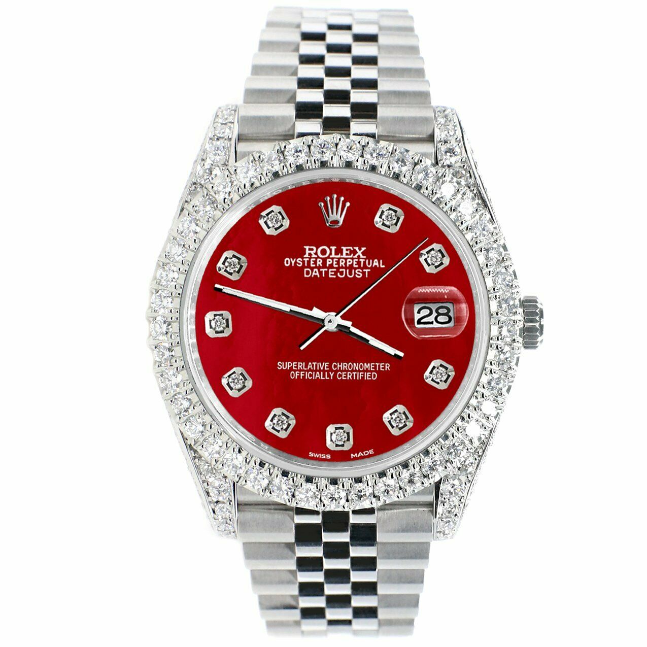 Rolex Datejust 41mm 5.9CT Bezel/Lugs/Sides/Red MOP Dial 126300