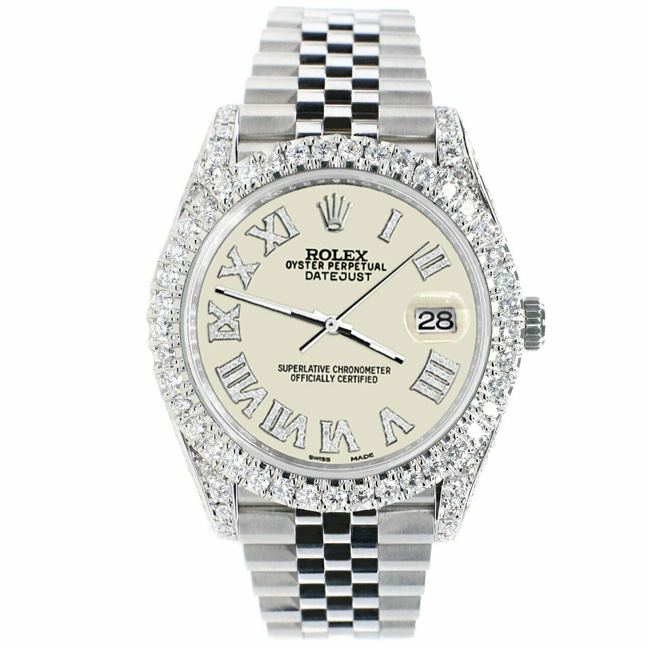 Rolex Datejust 41mm 5.9CT Bezel/Lugs/Sides/Linen White Roman 126300