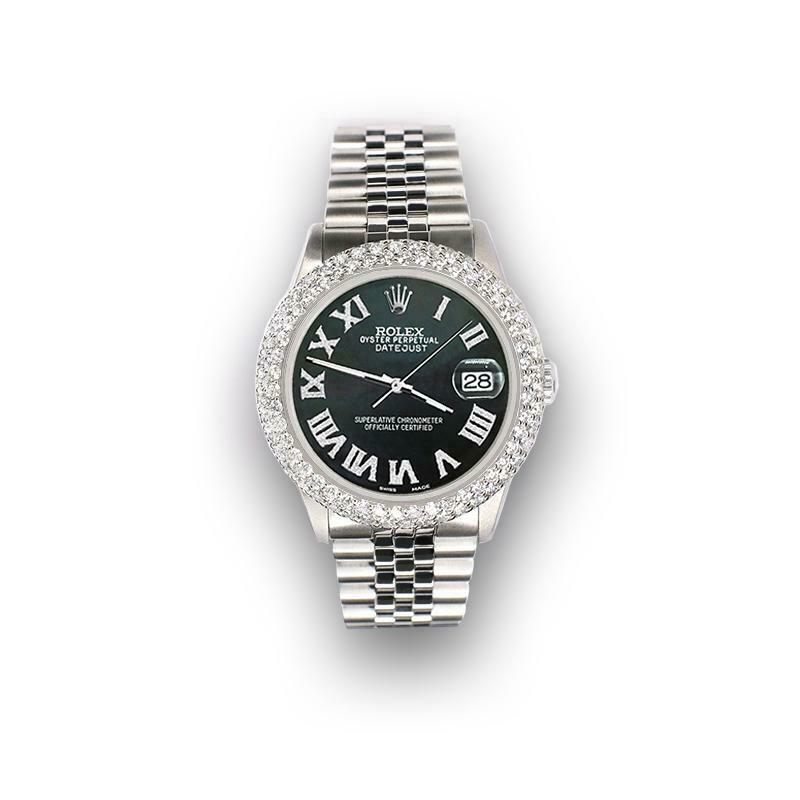Rolex Datejust 36mm 4.6ct Dome Diamond Bezel/Black MOP Roman Dial Steel Watch