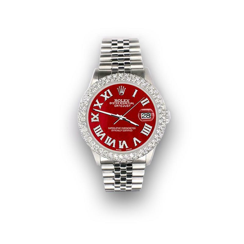 Rolex Datejust 36mm 4.6ct Dome Diamond Bezel/Red MOP Roman Dial Steel Watch