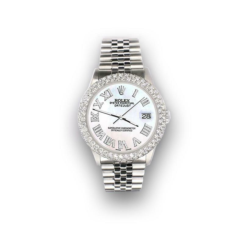 Rolex Datejust 36mm 4.6ct Dome Diamond Bezel/White MOP Roman Dial Steel Watch