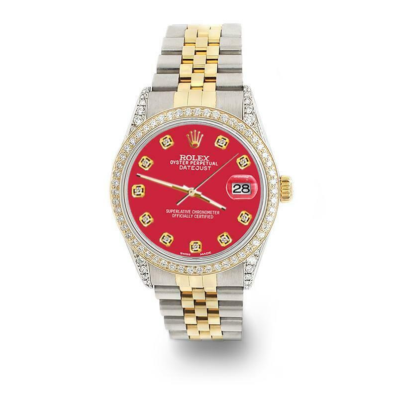 Rolex Datejust 2-Tone 36mm 1.4ct Diamond Bezel/Lugs/Scarlet Red Dial Watch
