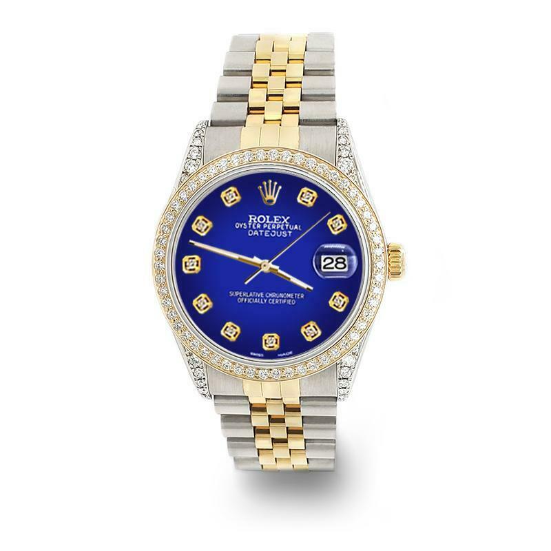 Rolex Datejust 2-Tone 36mm 1.4ct Diamond Bezel/Lugs/Navy Blue Dial Jubilee Watch