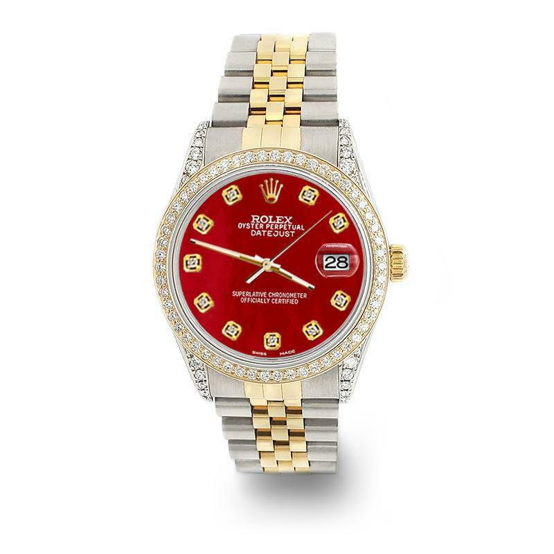 Rolex Datejust 2-Tone 36mm 1.4ct Diamond Bezel/Lugs/Red MOP Dial Jubilee Watch