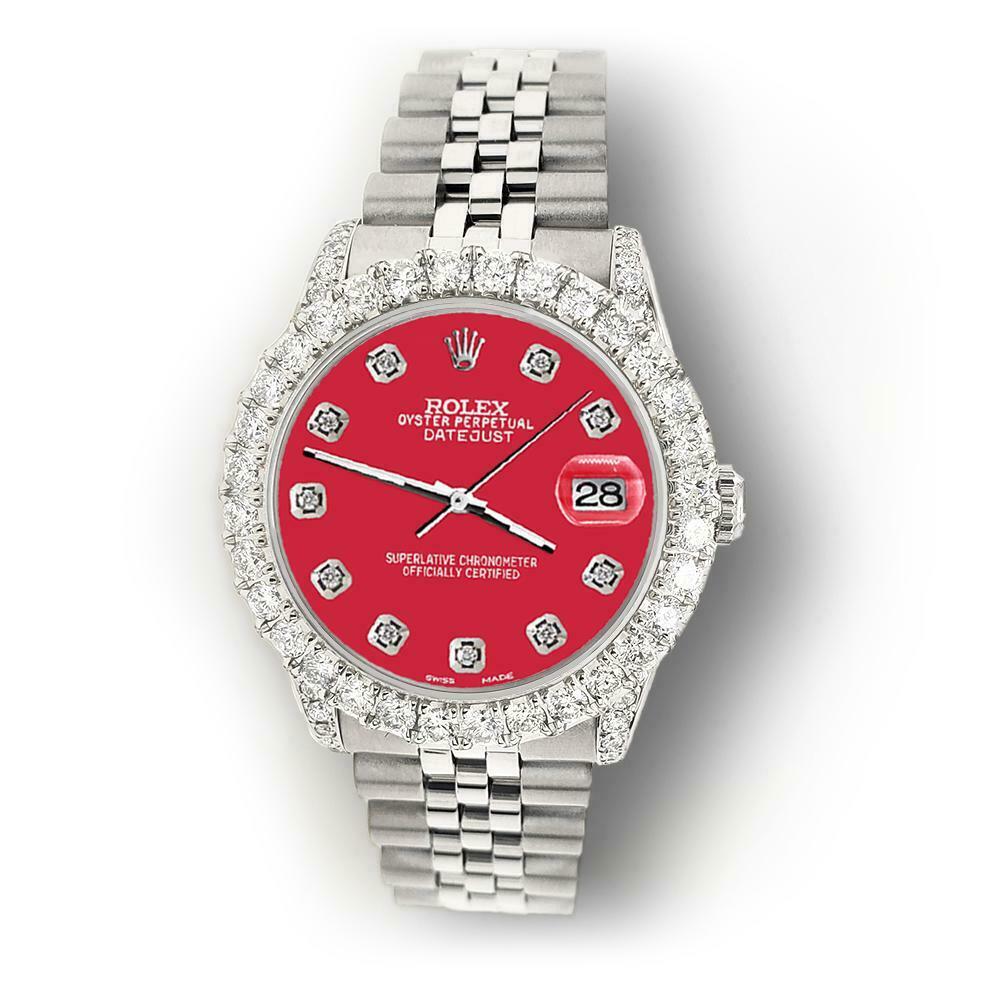 Rolex Datejust 31mm 2.95ct Diamond Bezel/Lugs/Scarlet Red Dial Midsize Watch
