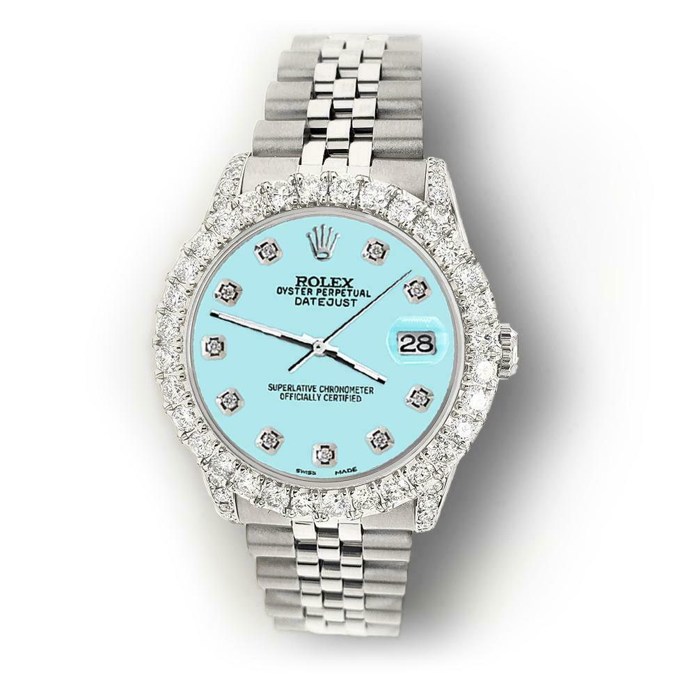 Rolex Datejust 31mm 2.95ct Diamond Bezel/Lugs/Aqua Blue Dial Steel Midsize Watch