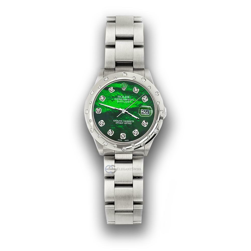 Rolex Datejust Midsize 31mm Domed 24 Diamonds Bezel/Emerald Green Dial 78240