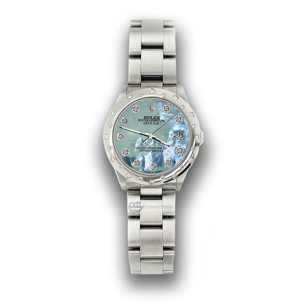 Rolex Datejust Midsize 31mm Domed 24 Diamonds Bezel/Tahitian Blue MOP Watch