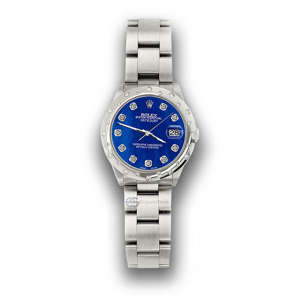 Rolex Datejust Midsize 31mm Domed 24 Diamonds Bezel/Royal Blue MOP Watch