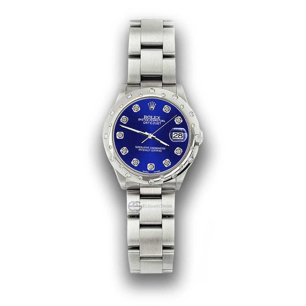 Rolex Datejust Midsize 31mm Domed 24 Diamonds Bezel/Navy Blue Dial Watch 78240