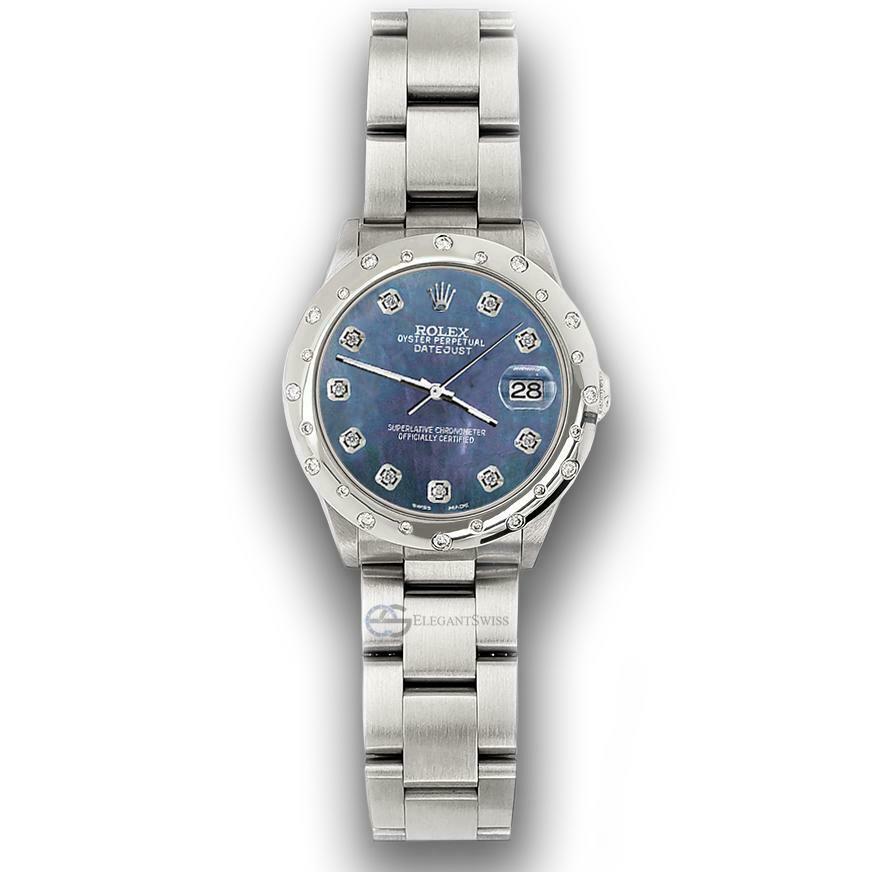Rolex Datejust Midsize 31mm Domed 24 Diamonds Bezel/Black Pearl Dial Watch