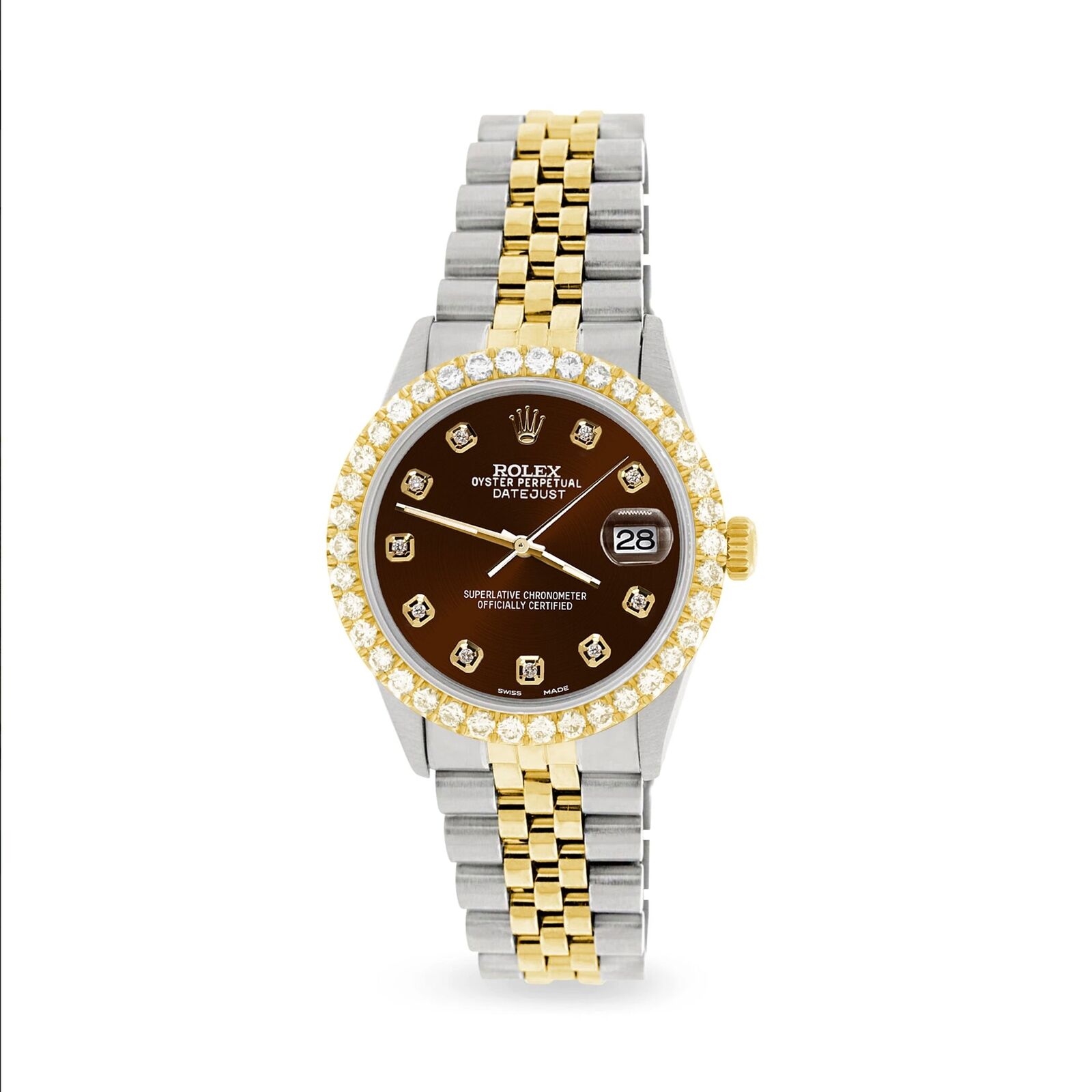 Rolex Datejust 2-Tone Watch 3.05ct Diamond Bezel/Chocolate Diamond Dial