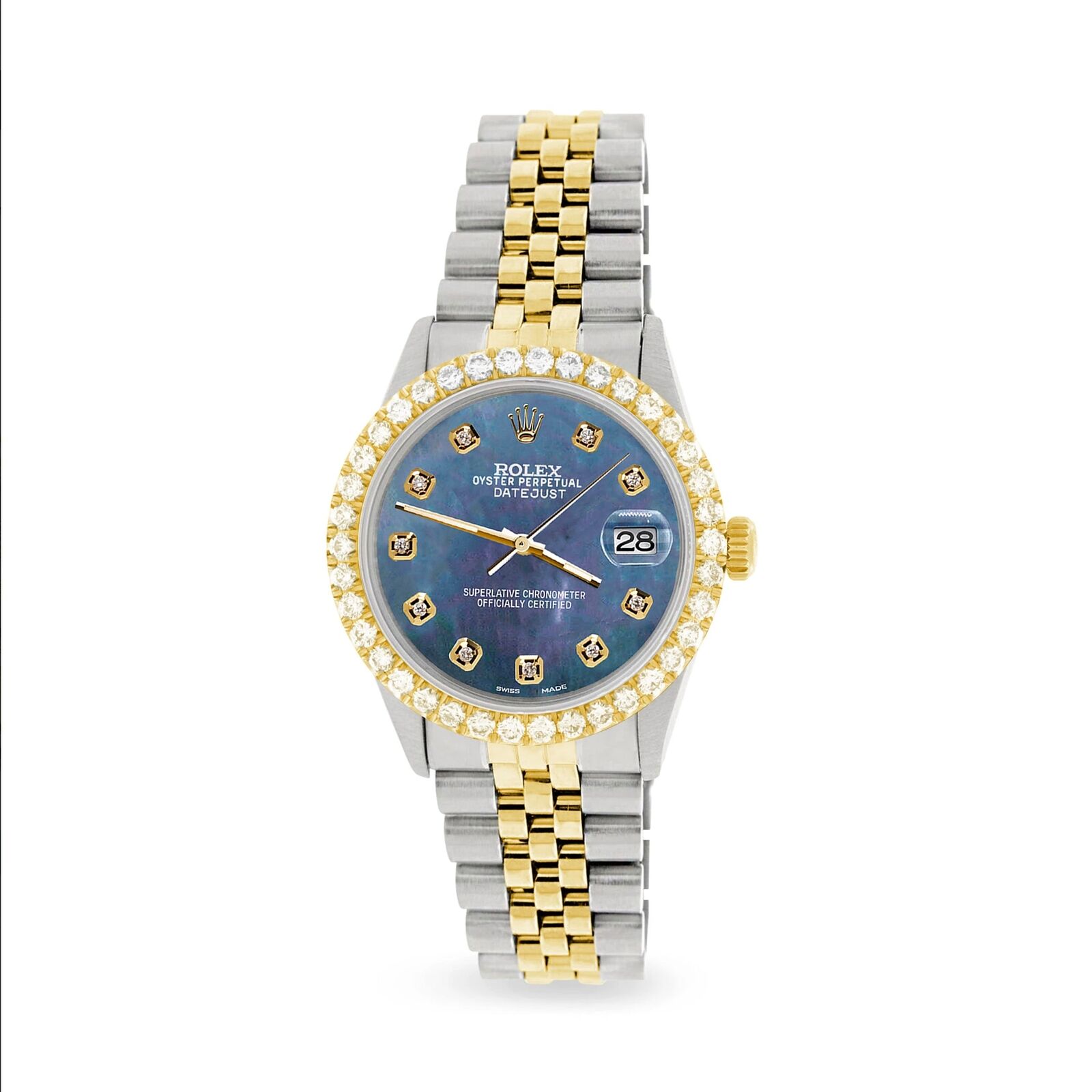 Rolex Datejust 36mm 2-Tone Watch 3.05ct Diamond Bezel/Black Pearl Diamond Dial