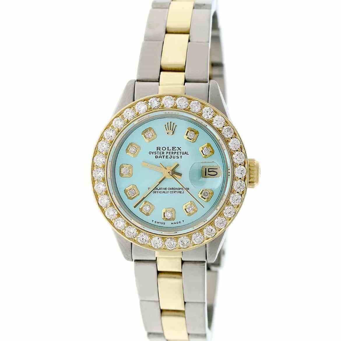 Rolex Datejust Ladies 2-Tone 26mm Oyster w/Blue Diamond Dial & 1.30CT Bezel