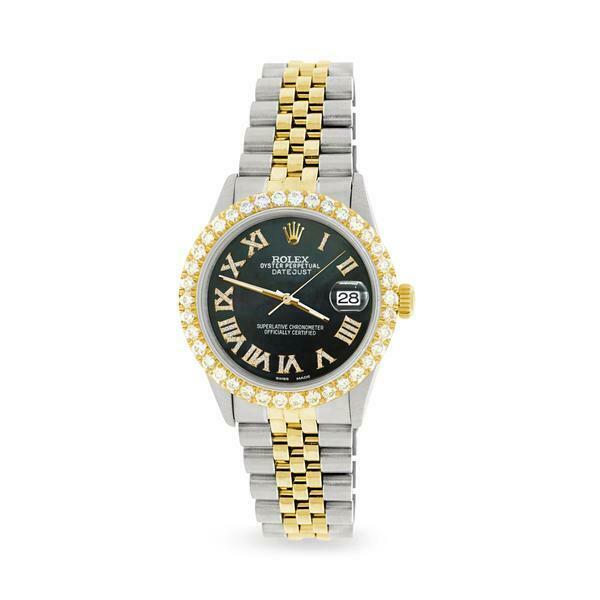 Rolex Datejust 36mm 2-Tone WATCH /3.10ct Diamond Bezel/Black MOP Diamond Dial