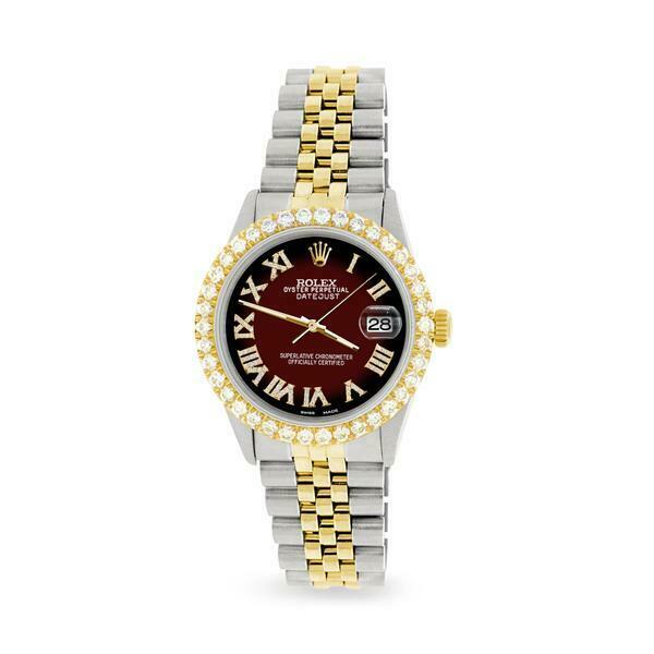 Rolex Datejust 36mm 2-Tone WATCH/3.10ct Diamond Bezel/Maroon Vignette Roman Dial
