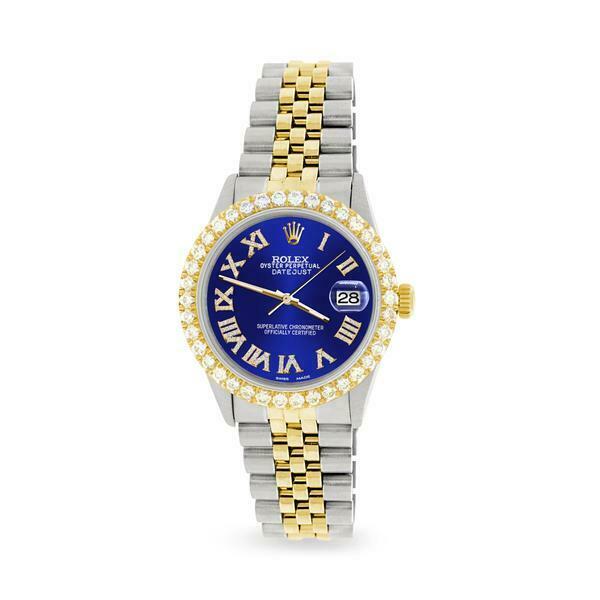 Rolex Datejust 36mm 2-Tone WATCH/3.10ct Diamond Bezel/Navy Blue Roman Dial
