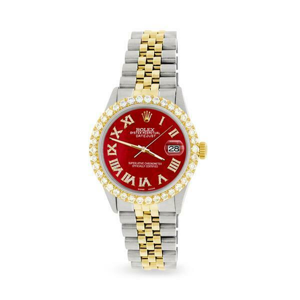 Rolex Datejust 36mm 2-Tone WATCH/3.10ct Diamond Bezel/Red MOP Roman Dial