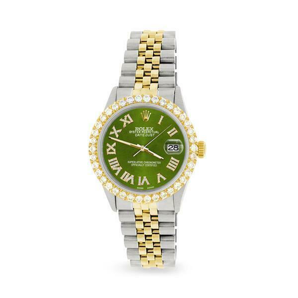 Rolex Datejust 36mm 2-Tone WATCH/3.10ct Diamond Bezel/Royal Green MOP Roman Dial