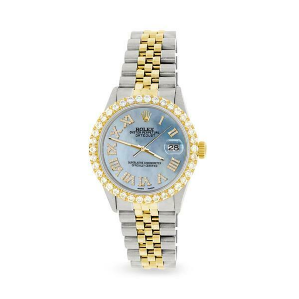 Rolex Datejust 36mm 2-Tone WATCH/3.10ct Diamond Bezel/Sky Blue MOP Roman Dial