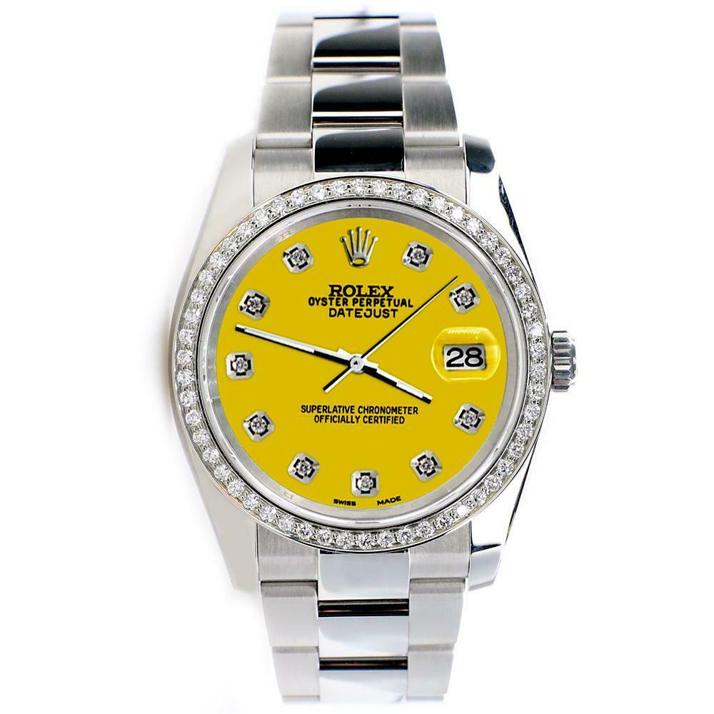 Rolex Datejust 36MM Steel Oyster/Custom Diamond Bezel/Yellow Diamond Dial 116200