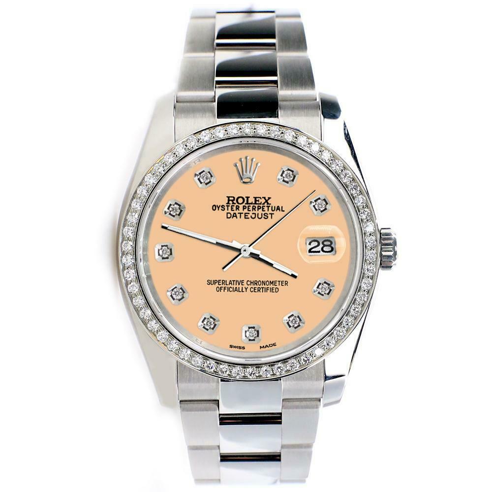 Rolex Datejust 36MM Steel Oyster/Custom Diamond Bezel/Mustard Diamond Dial116200