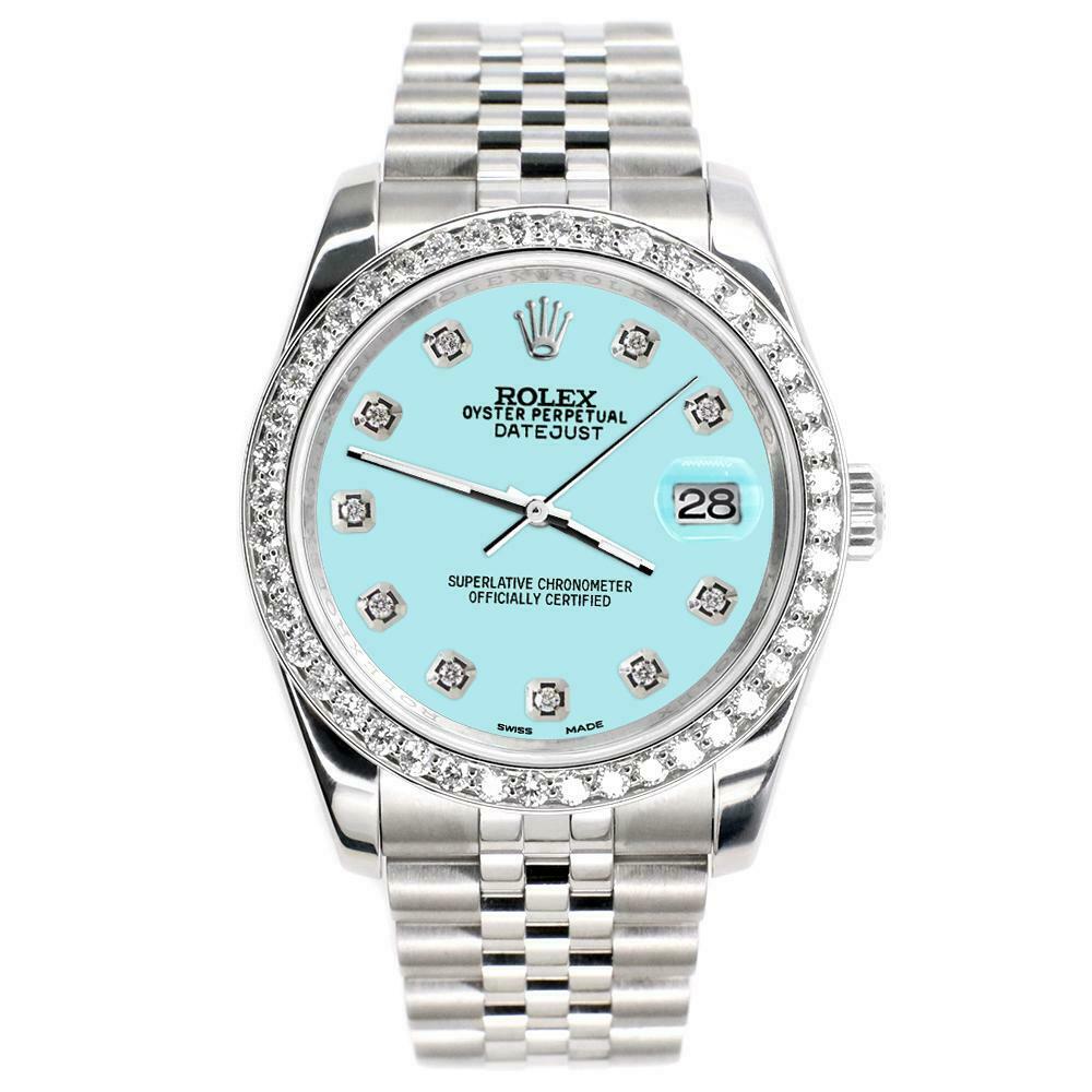 Rolex Datejust 116200 36mm 1.85ct Diamond Bezel/Aqua Blue Dial Steel Watch