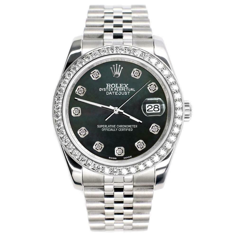 Rolex Datejust 116200 36mm 1.85ct Diamond Bezel/Black MOP Dial Steel Watch