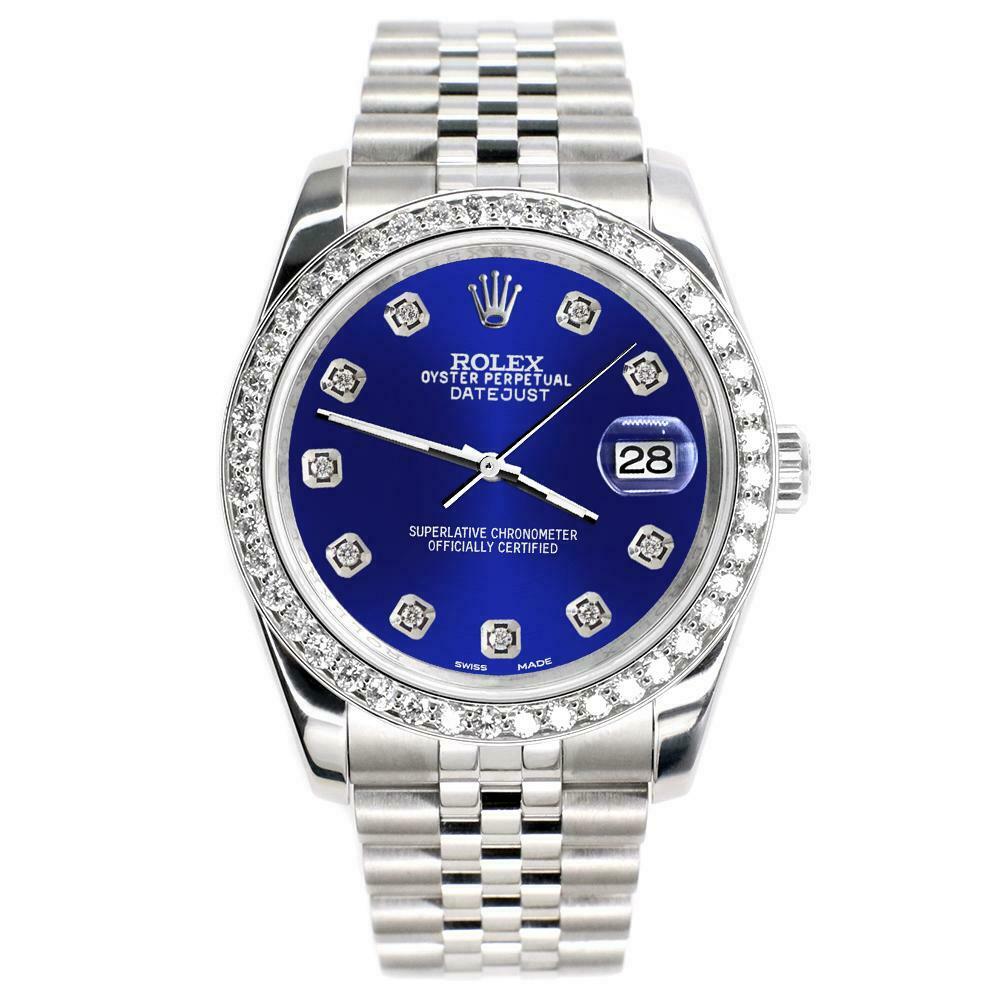 Rolex Datejust 116200 36mm 1.85ct Diamond Bezel/Navy Blue Dial Steel Watch