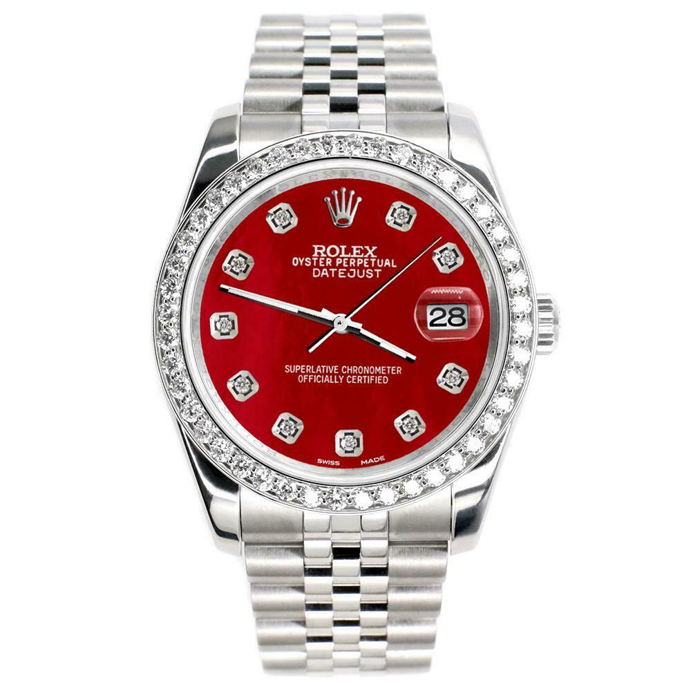 Rolex Datejust 116200 36mm 1.85ct Diamond Bezel/Red MOP Diamond Dial Steel Watch