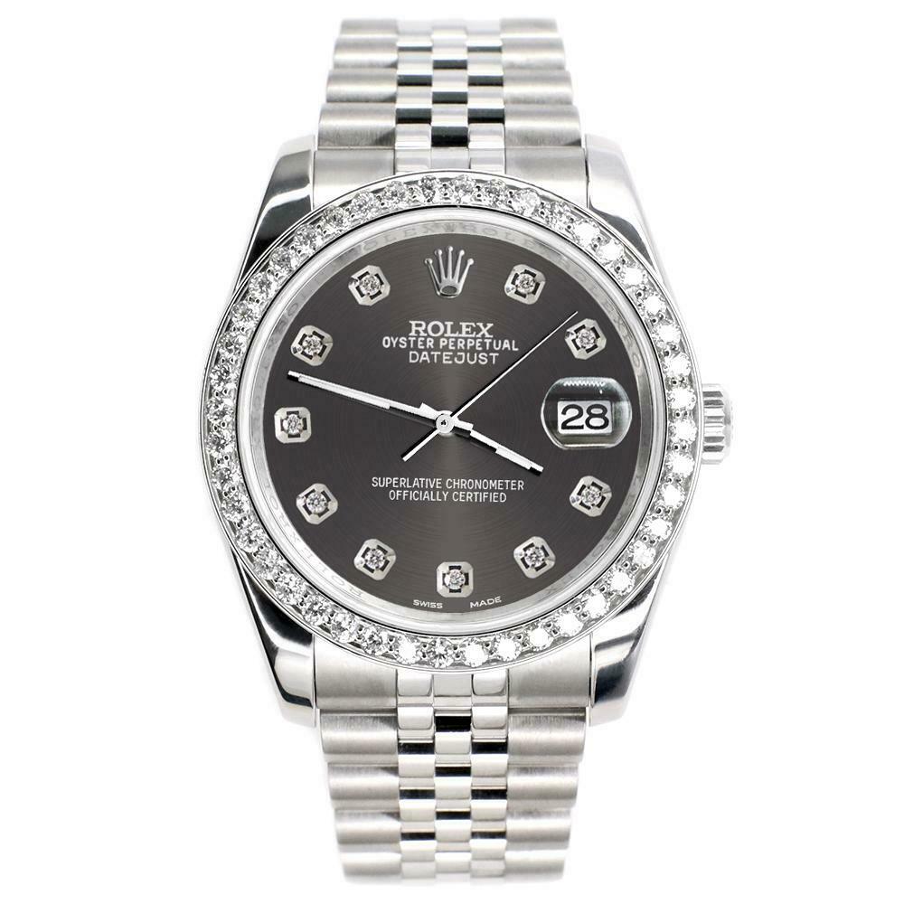 Rolex Datejust 116200 36mm 1.85ct Diamond Bezel/Rhodium Grey Dial Steel Watch