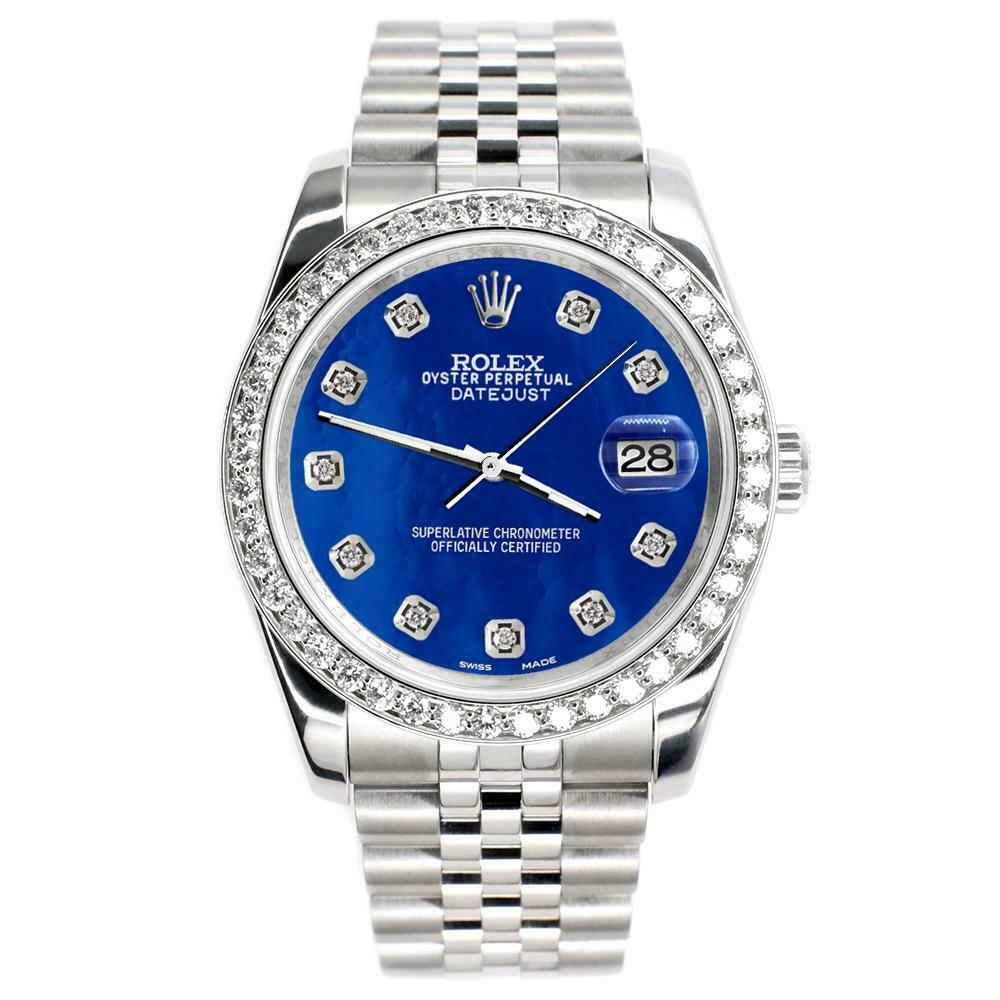 Rolex Datejust 36mm 1.85ct Diamond Bezel/Royal Blue MOP Diamond Dial Steel Watch