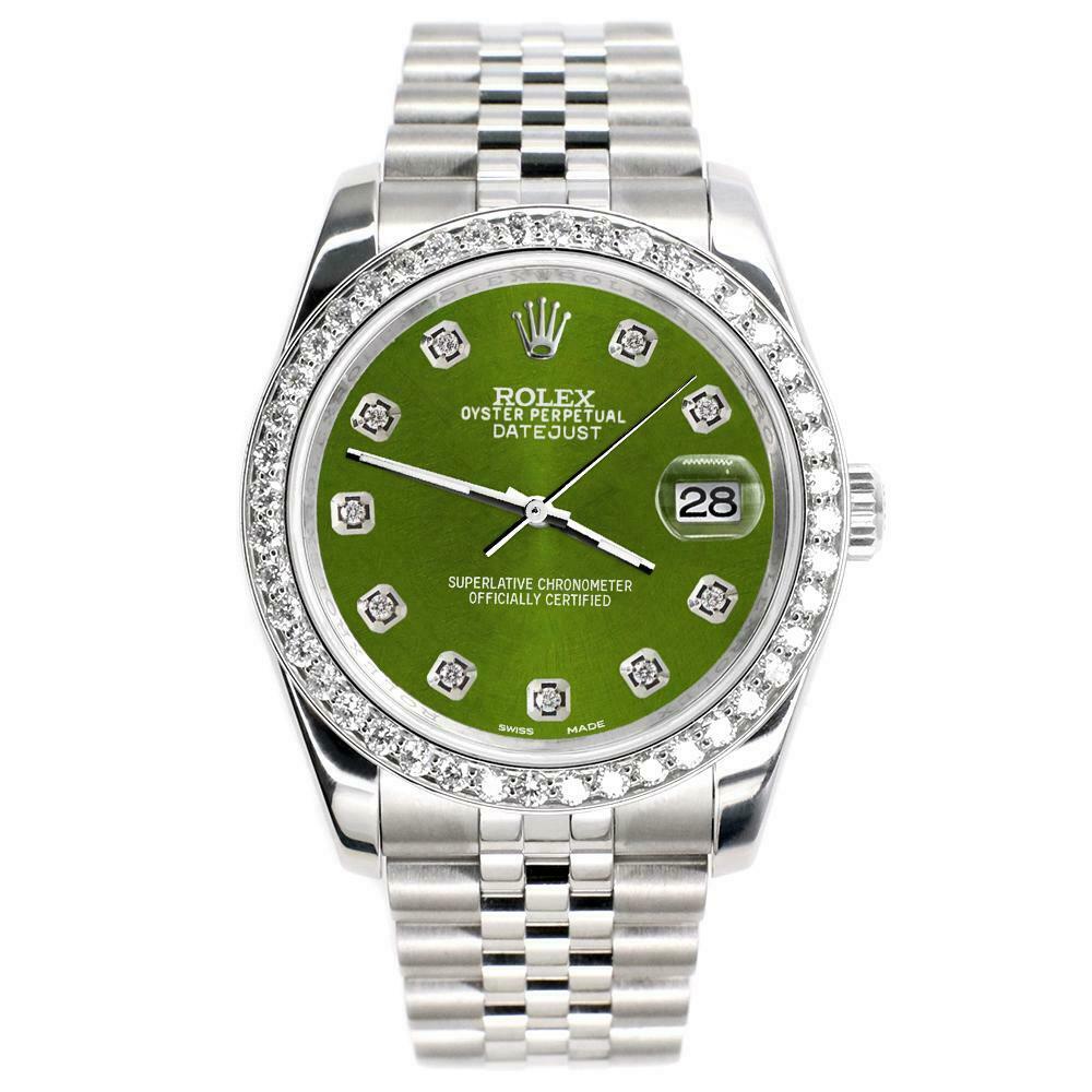 Rolex Datejust 116200 36mm 1.85ct Diamond Bezel/Royal Green Dial Steel Watch