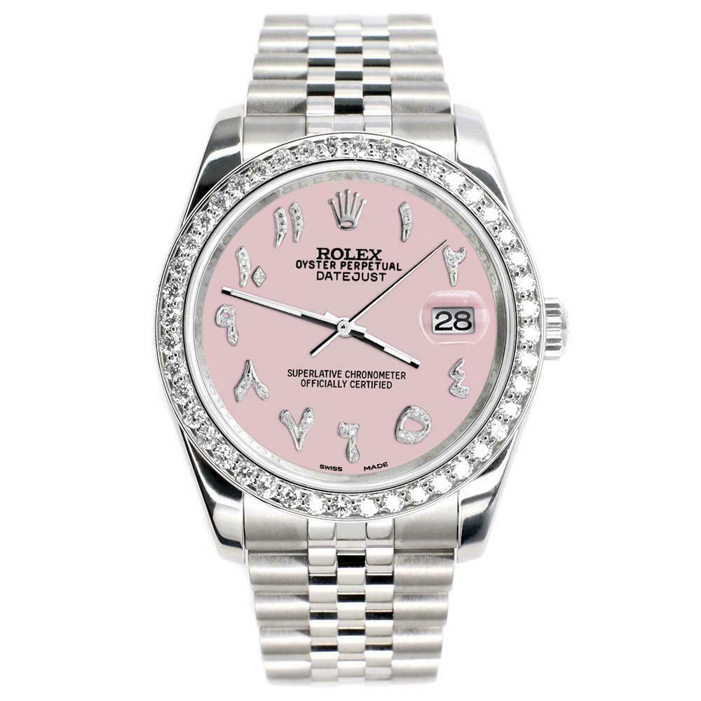 Rolex Datejust 116200 36mm 2ct Diamond Bezel/Orchid Pink Arabic Dial Steel Watch