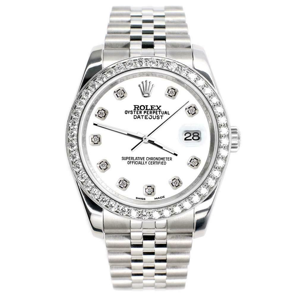 Rolex Datejust 116200 36mm 1.85ct Diamond Bezel/White Diamond Dial Steel Watch