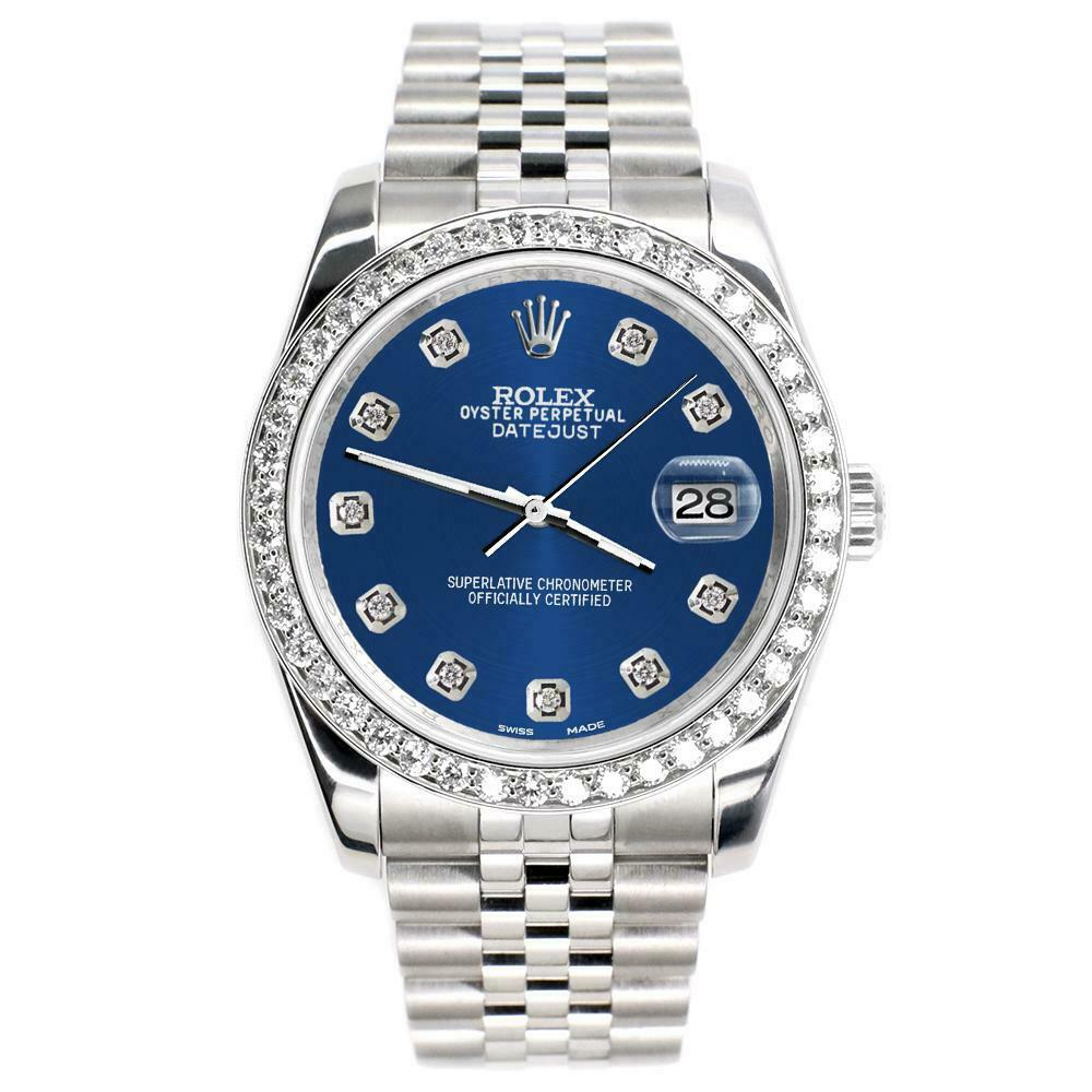 Rolex Datejust 116200 36mm 1.85ct Diamond Bezel/Cobalt Blue Dial Steel Watch