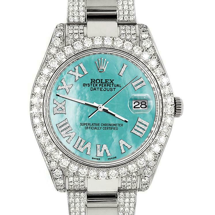 Rolex Datejust II 41mm Diamond Bezel/Lugs/Bracelet/Aquamarine Roman Dial Watch