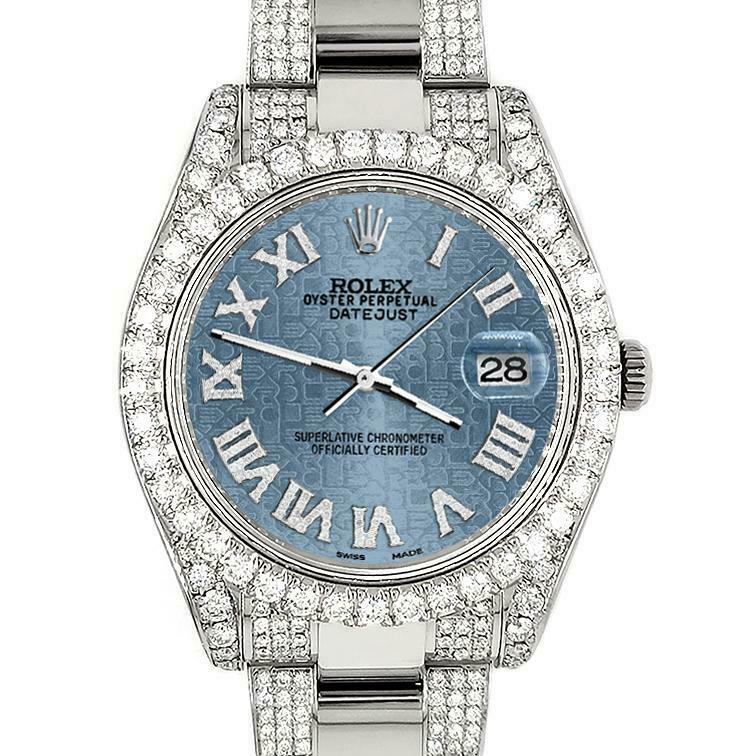 Rolex Datejust II 41mm Diamond Bezel/Lugs/Bracelet/Blue Jubilee Roman Dial Watch