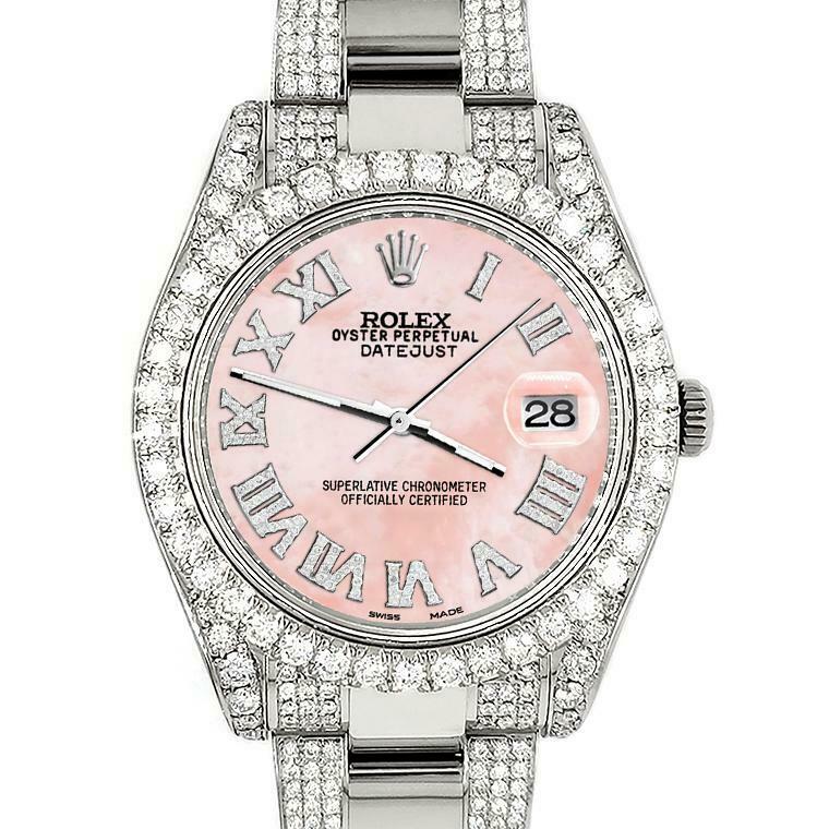 Rolex Datejust II 41mm Diamond Bezel/Lugs/Bracelet/Royal Pink MOP Roman Watch