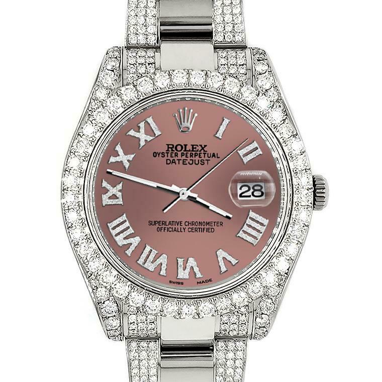 Rolex Datejust II 41mm Diamond Bezel/Lugs/Bracelet/Salmon Roman Dial Steel Watch