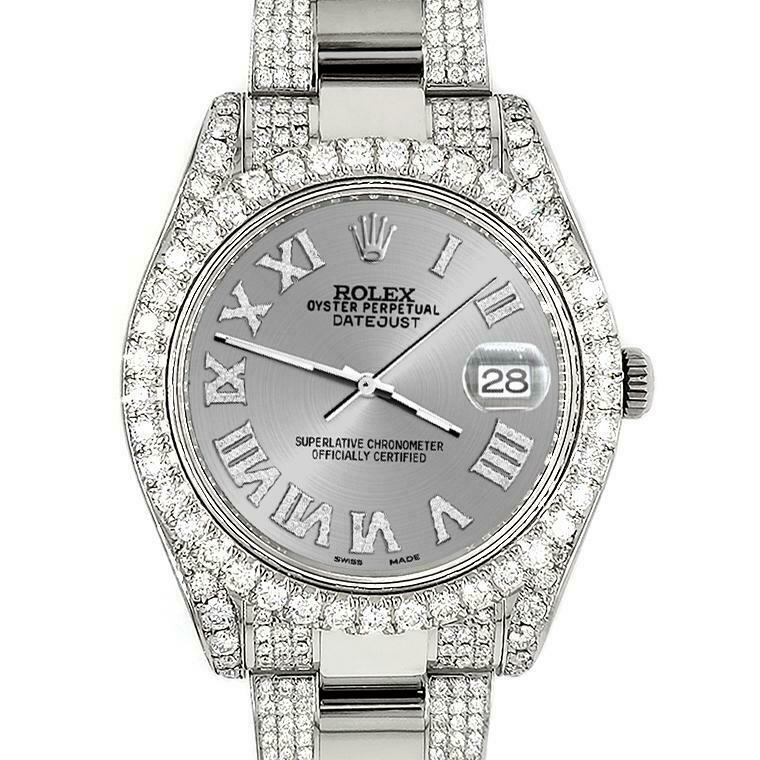 Rolex Datejust II 41mm Diamond Bezel/Lugs/Bracelet/Silver Roman Dial Steel Watch