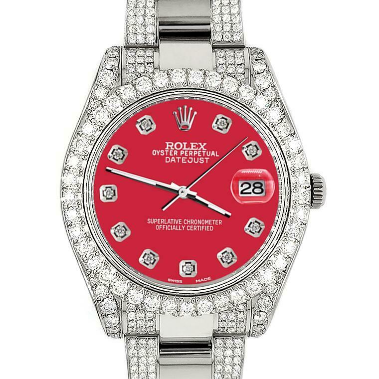 Rolex Datejust II 41mm Diamond Bezel/Lugs/Bracelet/Scarlet Red Dial Watch