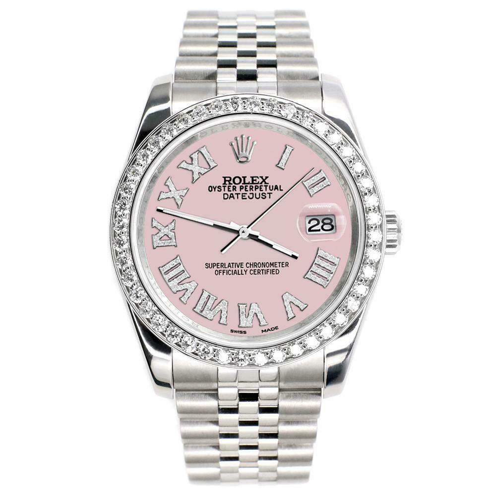 Rolex Datejust 116200 36mm 2ct Diamond Bezel/Orchid Pink Roman Dial Steel Watch