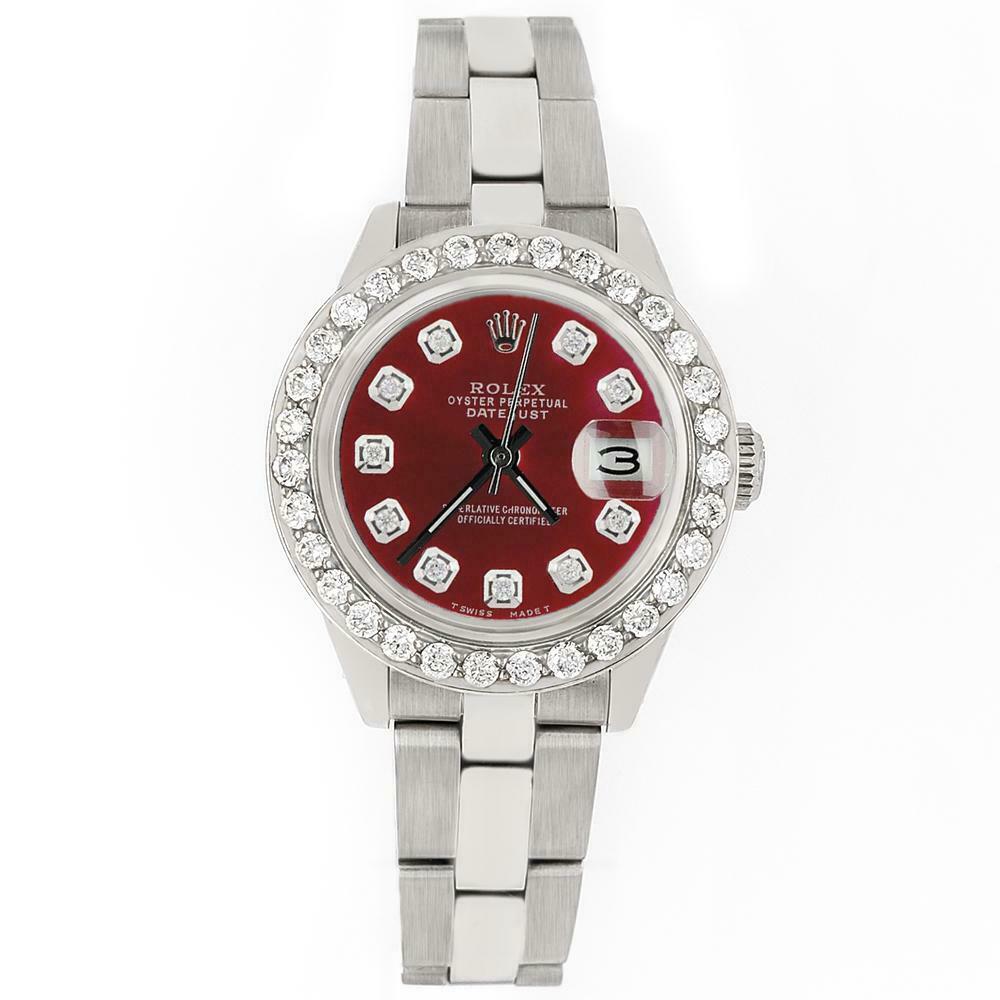 Rolex Datejust 26mm Steel Watch 1.3ct Diamond Bezel/Merlot Red Diamond Dial