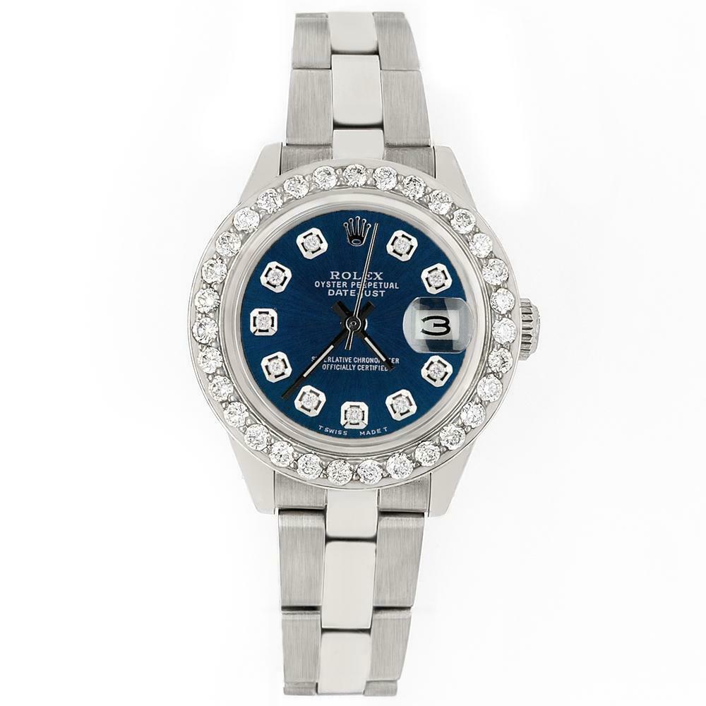 Rolex Datejust 26mm Steel Watch 1.3ct Diamond Bezel/Peacock Blue Diamond Dial
