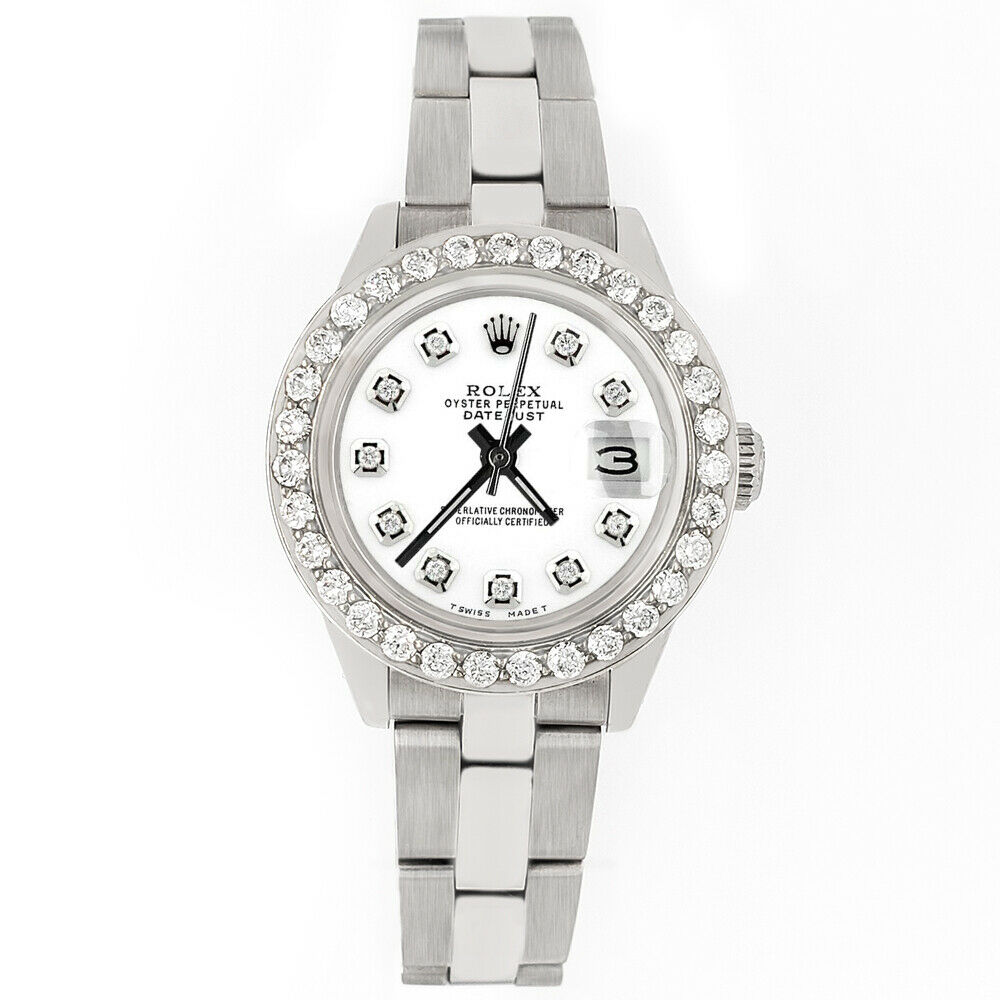 Rolex Datejust 26mm Steel Watch 1.3ct Diamond Bezel/White Diamond Dial