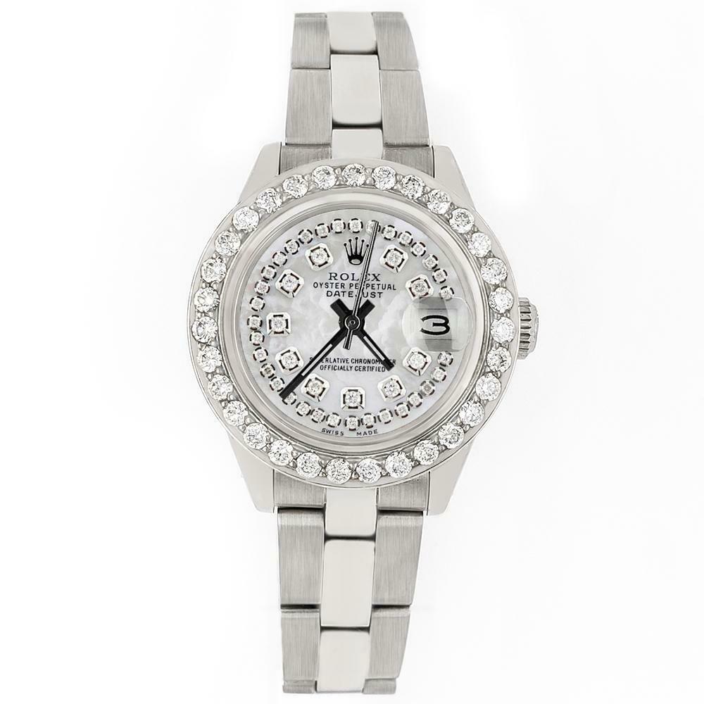 Rolex Datejust 26mm Steel Watch 1.3ct Diamond Bezel/White MOP Diamond Dial