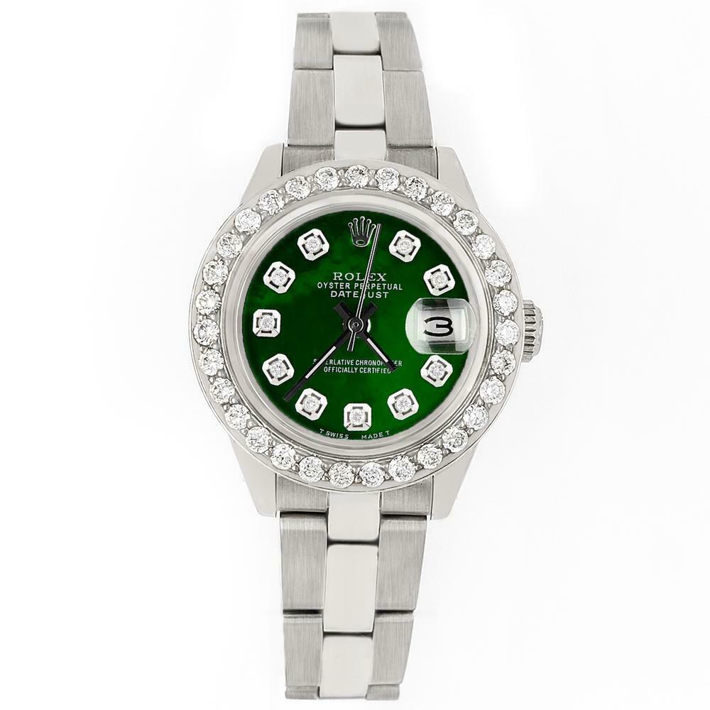 Rolex Datejust 26mm Steel Watch 1.3ct Diamond Bezel/Emerald Green Diamond Dial